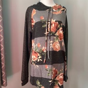 Striped with the floral overlay hoodie hi Celeste